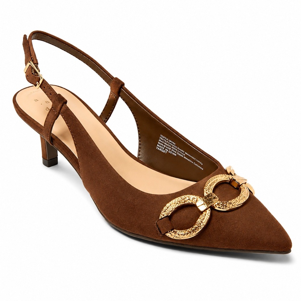 A New Day Tabitha Chain Slingback Heels Brown Pointed Toe Kitten Heel Size 8 NEW